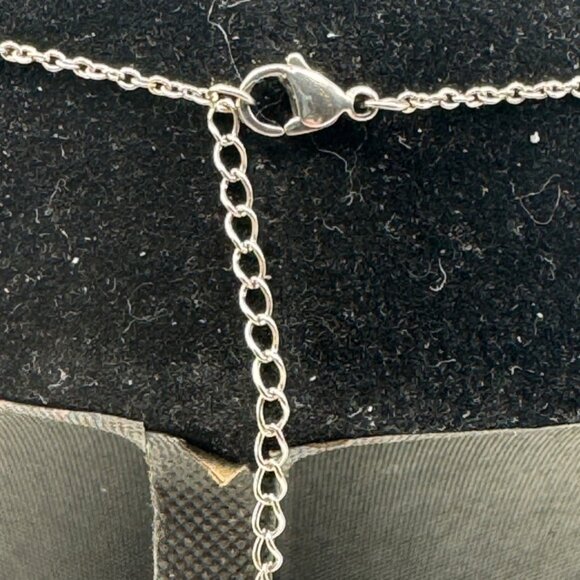 Evil Eye Necklace Silver Chain Adjustable Rhinestone Detailing Blue White Enamel - Picture 3 of 3